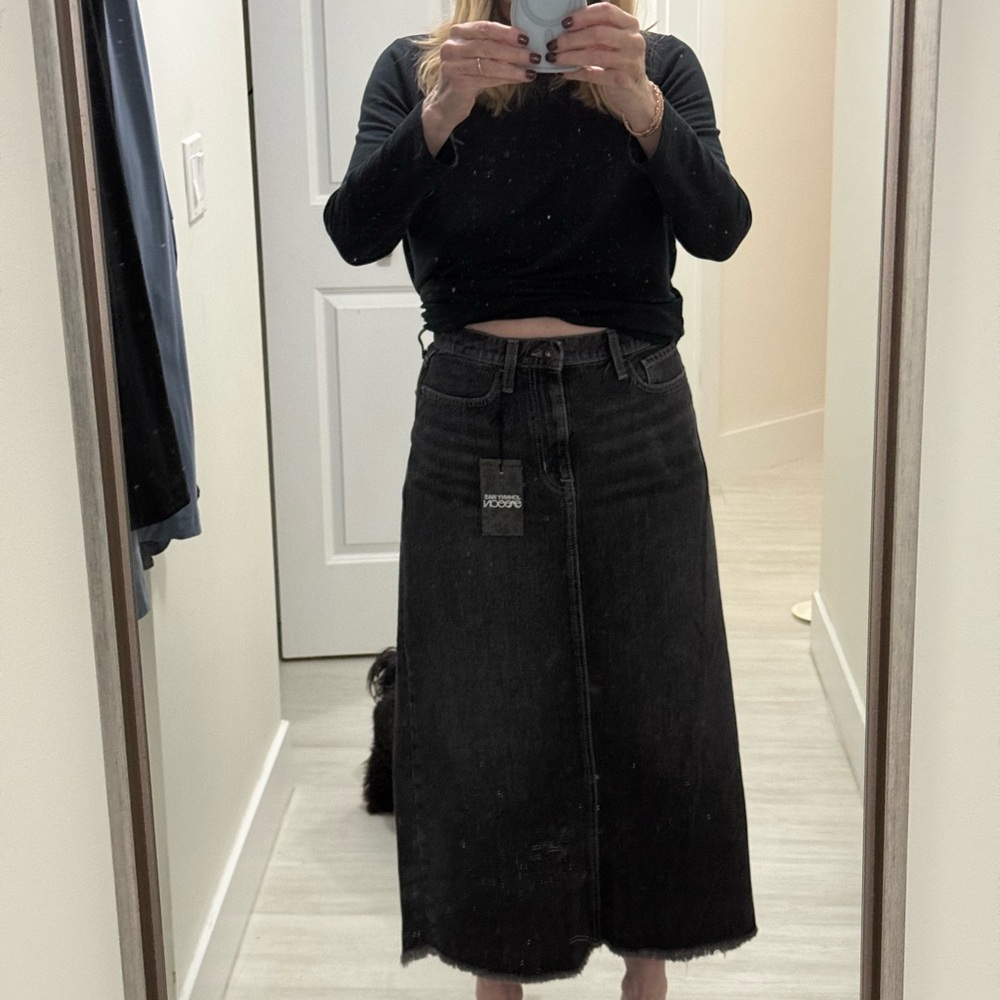 Johnny Was Black Denim  Midi Skirt